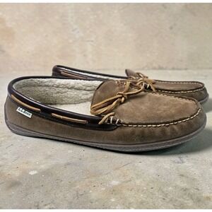 LL BEAN Wicked Good Slippers Men's Sz 10 M Shearling Lined Moccasins Brown Suede